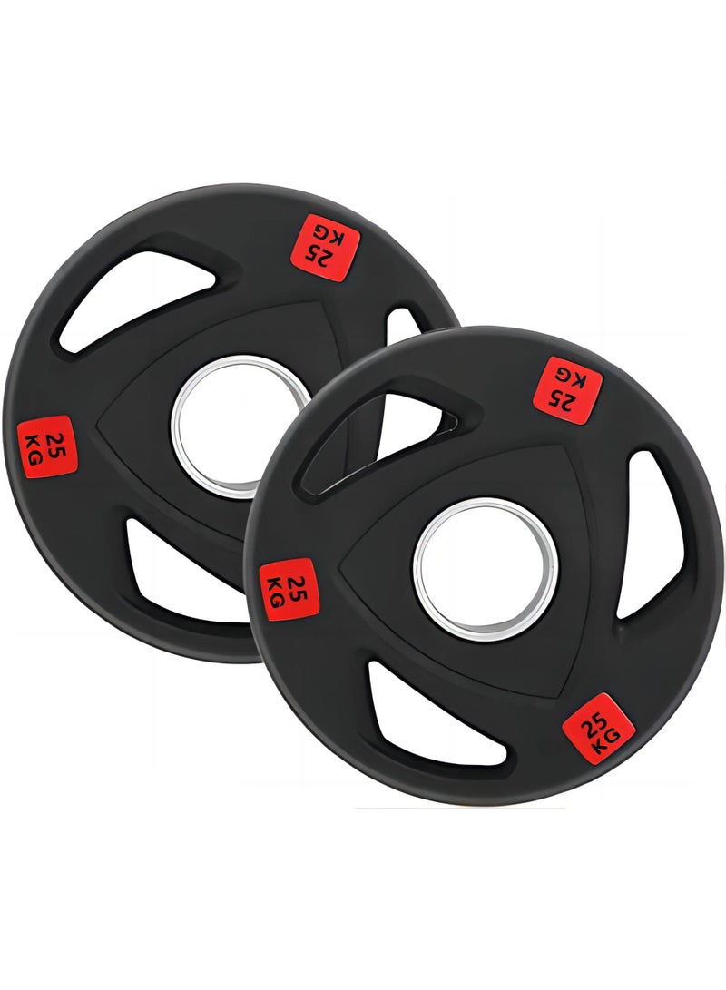 Olympic Rubber Weight Plates Pair with Tri-Grip Handles, Solid Cast Iron Barbell Discs 2.5kg–25kg for Strength Training, Weightlifting, Powerlifting, Home Gym & Muscle Building(2X25kg) - Image 1